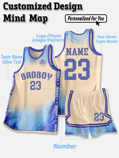 2pcs/Set Personalized Basketball Jersey - Customized Club Name, Number And Logo Print Tank Top + Shorts Sports Set, Fashionable, Casual, Personalized, Unique Gift, Suitable For Men, Boyfriend, Family, Friends, Birthday, Holiday, School Match, Sports Climbing