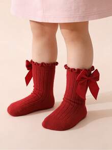 6pairs Baby Girls' Bubble Mouth, Bowknot & Lace Trim High Tube Socks - Multicolor - View 7