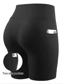 Plus Size Biker Shorts Women High Waist Buttery Soft Sports Gym  Shorts Summer Running  Yoga  Fitness Black Shorts   Athletic Shorts For Women - 黑色 - 查看 4