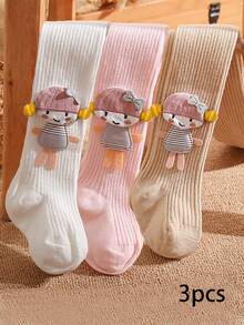 3 Pairs Girls Minimalist Skinny Stripe Tight Leggings, Cute Versatile Daily Wear Tights For Little Girls, All Season - Multicolor - View 16