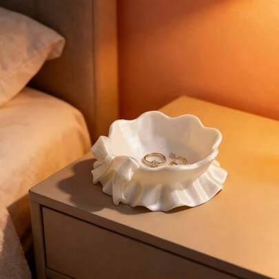 Creative 3D Printed Bowknot Jewelry Storage Tray, Fresh And Cute Style Accessory Storage Box, Aesthetically Beautiful Three-Dimensional Bowknot Appearance, Delicate Pleated Craftsmanship, Unique Shape With Strong Ambiance, Can Categorize And Store Various Small Jewelry And Items, Suitable For Home, Vanity, Shop Display, Gift For Girls And Best Friends