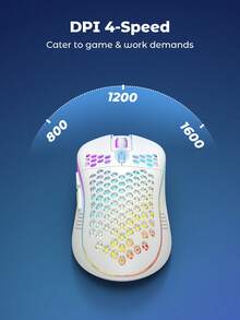 Teckwe Wireless Gaming Mouse Honeycomb 2.4G USB Cordless Mouse RGB Rechargeable PC Game Mice With LED Lights, Drag-Free Paracord, Ergonomic, Suitable For Home Gaming And Office Use Halloween Gift - White - View 3