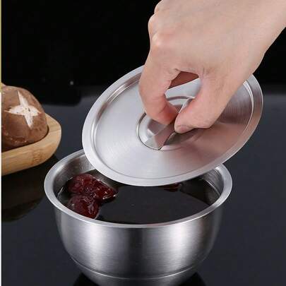 1个不锈钢碗，带盖蒸蛋碗，蒸米饭汤锅，炖锅，甜点，配菜，蛋汤，家用厨具