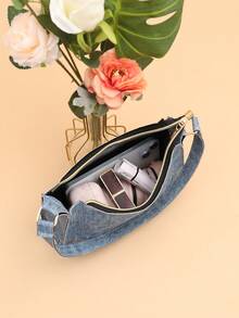 Casual Everyday Tote Bag, Multifunctional Large Capacity Underarm Bag, Woven Striped Pattern Combination Bag - Blue - View 7