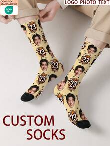 1 par de calcetines con patrón de cara personalizado, se pueden personalizar con foto, calcetines impresos personalizados, calcetines con cara divertida, se puede colocar cualquier imagen de cara en los calcetines, adecuado para aniversario, San Valentín, cumpleaños, boda, regalos del Día de la Madre - Multicolor - Ver 6
