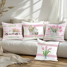 Bộ 4 vỏ gối trang trí Simple Daily Pink Tulip "Sweet Home", in một mặt trên chất liệu nhung màu đào, kích thước 45*45CM/18*18inch, phù hợp với trang trí phòng khách theo phong cách tối giản hiện đại, làm quà tặng hoặc trang trí tiệc. - Nhiều màu - Xem 8