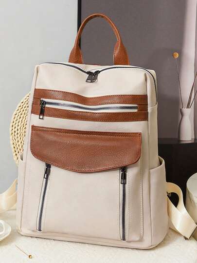 LECEY حقيبة ظهر بنية كبيرة السعة متعددة الجيوب متعددة الاستخدامات بطراز كلاسيكي للنساء