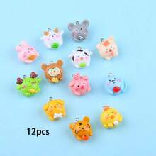 12 mặt dây chuyền hình động vật hoạt hình 12 con giáp bằng nhựa, dùng làm đồ thủ công DIY vòng tay, vòng cổ, móc khóa. - Gói 12 màu nhiều màu - Xem 6
