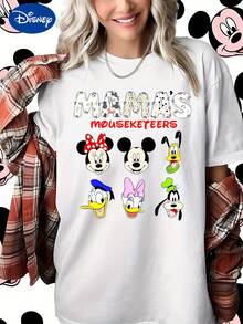 Disney Series, MAMA'S MOUSEKEETERS Print Pattern, Women'S Casual Top, Suitable For Spring And Summer, Ideal For Holiday Gifts, Birthday Presents, And Mother'S Day Gifts - trắng - Xem 1