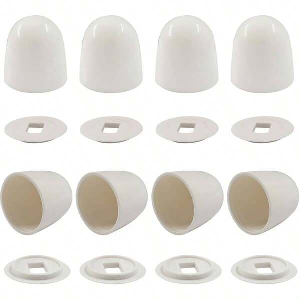 8 Packs Universal Toilet Bolt Caps - Premium White Plastic Push - On Toilet Bowl Bolt Covers With Washers, 1.4 Inch Height Seamless Installation