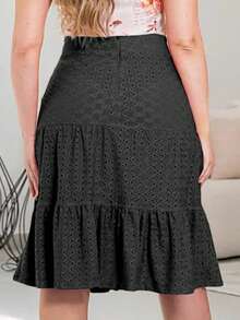Women's Midi Skirt Fashion Social Evangelical Ruffle Party Round Casual Executive - 黑色 - 查看 2