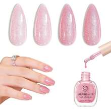 AZUREBEAUTY Glitter Pink Nail Polish No Gel Quick Dry Natural Shine Nail Lacquer Fingernail Polish Salon-Quality For Women 10ml - ColorN - 查看 1