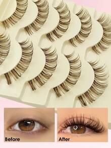 5 Pairs Rikuaild Natural Brown False Eyelashes, Light Brown Striped Lashes, Natural Appearance, Transparent Stem Suitable For Daily Wear And Parties - Natural Lashes - View 6