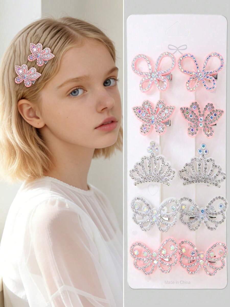 10个闪亮蝴蝶金属发夹，优雅发卡，适合女孩，多功能日常发饰 - 彩色 - 查看 1