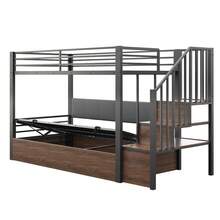 Iron Loft Bed, 90 X 200 Cm, Padded Backrest In Soft Polyurethane, Hydraulic Function, Safety Ladder, High Safety Rail, Bunk Bed, Children's Bed, Black - Black + Medium Density Fiberboard + Metal - View 6