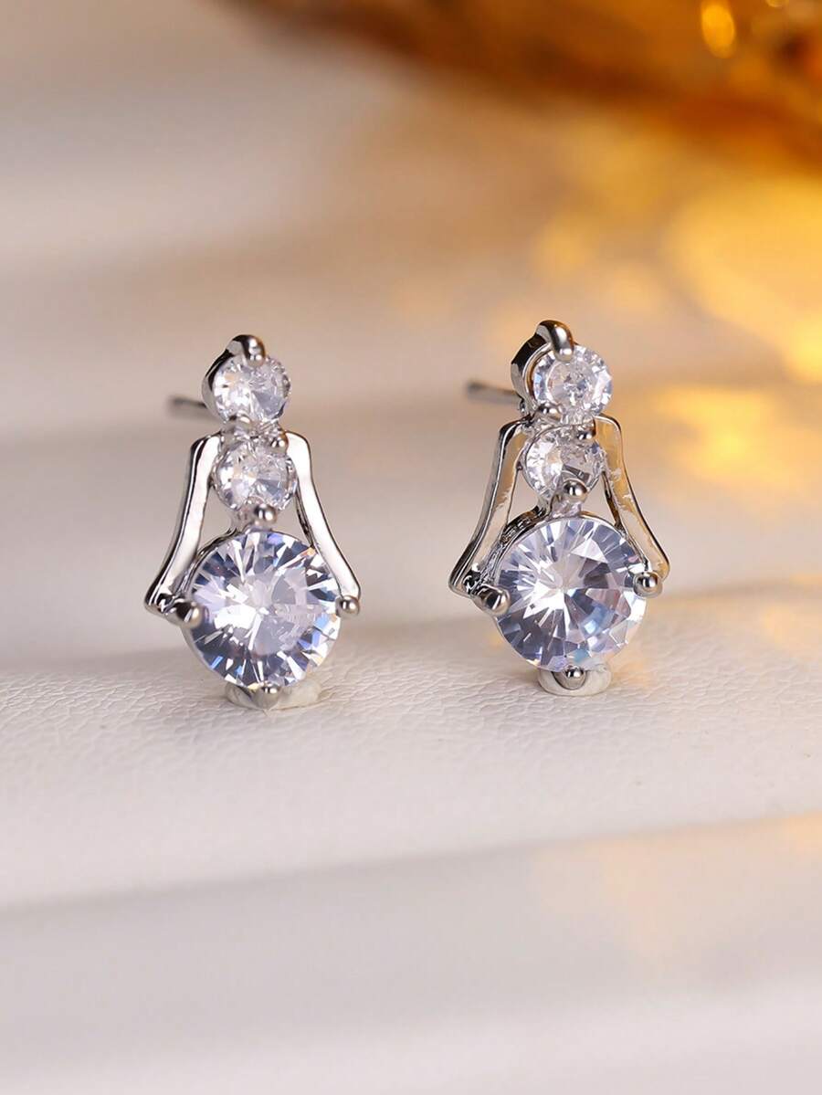 1对女士耳环，闪亮合成锆石，独特设计，简约优雅奢华耳环，适合女士日常佩戴
