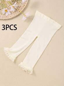 3条装米色蕾丝边天鹅绒女童七分裤，防滑设计，洛丽塔风格，遮盖保护，超柔软弹力透气，适合0-36个月宝宝春夏上学婚礼季穿着，女童打底裤，洛丽塔打底裤，七分裤，天鹅绒打底裤，返校季女童服装系列 - 彩色 - 查看 11