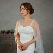 1pc Long Bridal Cape, Fashion Women's Hooded Cloak, Delicate Pearl Trim Wedding Party Event Accessory - Multicolor - View 4