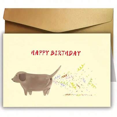 1张卡通狗狗主题生日贺卡 - 个性化生日祝福，独特创意设计，幽默庆祝卡，适合送给朋友、家人、同学，也可作为别致的商务感谢卡使用，优质纸张，附信封