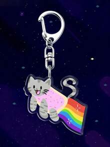 1pc Acrylic Rainbow Cat Keychain, Kawaii Cat Keychain, Cute Cartoon Bag Pendant,Dogecoin, Zombies, Ponies, American Flag Rainbow Bag Charm Exquisite Small Gift, Christmas Gift Purse Charm Purse Accsesories - Multicolor - View 7