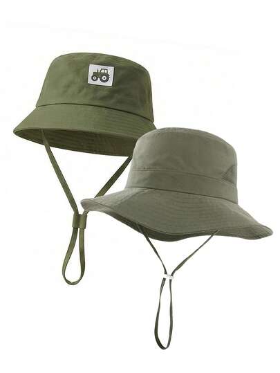 2pcs Adjustable Brim Bucket Hat, Multi-Size 6 Months To 8 Years Old Kids Bucket Hat, Embroidered Car Design For Boys And Girls