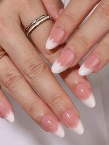 24pcs Classic French Style Nail Stickers, INS Almond Shape Nude Ombre Artificial Nails, Glossy Reusable Acrylic Nails. Suitable For Office, Wedding Bride, Includes 1pc Jelly Glue And 1pc Nail File - Multicolor - View 7