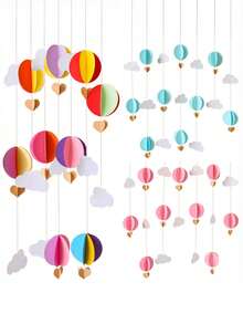 1pc 118" Cuttable Ceiling Decorative Paper Rope, Includes 9pcs 3D Cloud And Paper Balloon Decorations, Suitable For Wedding, Birthday Party, Classroom, Bedroom And Holiday Party Decoration, Summer Celebration Wall Decor, Fun Decorative Item To Create Festive Atmosphere - View 1