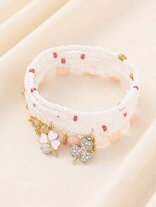 6件套波西米亚简约优雅奢华手工串珠水晶四叶草吊坠弹力叠戴手链套装，适合女性参加派对、送礼、度假，是完美的礼物之选，四季皆宜，日常休闲佩戴。 - 四葉草/三葉草 - 查看 5