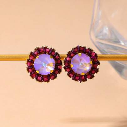 1 Pair Handmade Elegant French Style Sequin & Seed Bead Woven Round Earrings, Suitable For Women's Daily Wear And Gifts. Slight Variations In Shape, Color And Floral Pattern Placement Due To Handcrafted Nature.