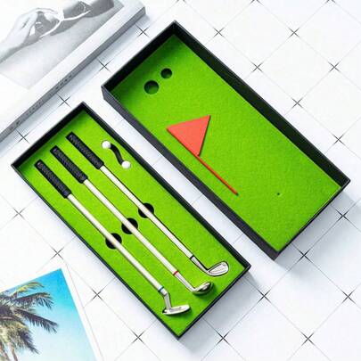 1PC Golf Pen Set, Mini Desktop Golf Pen Gift Box, Men's Golf Club Putter Ballpoint Pen, Equipped With Refills And Golf Flag, Golf Lover Stationery Gift Set. Office Leisure Game Supplies, Golf Enthusiast Stationery Decoration, Includes 3 Putter-Shaped Pens, Chessboard Game, Christmas Gift