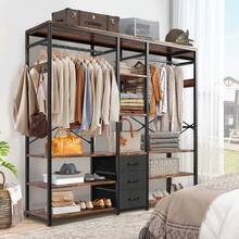 Perchero Para Ropa Con 3 Cajones de Tela y Ganchos,Rack Para Ropa Con 8 Estantes Abiertos,Perchero Abierto Extra Grande,Closet Organizador de Ropa,183*200*40CM - Ver 5