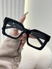 1pc Unisex White Leopard Print Thick Frame Square Nerd Glasses, Casual Retro Fashion Glasses Suitable For Back To School - 彩色 - 查看 9