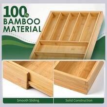 SANNAX Premium Bamboo Expandable Drawer Organizer, 7-9 Slots Adjustable Kitchen Drawer Organizer For Large Cooking Utensils Cutlery, Kitchen Drawer Organization - Bamboo Color - View 5