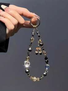 1pc Versatile Crystal Beaded Heart Pendant, Ballet Shoe Pendant, Keychain, Wristlet, Phone Strap (Spacers Are Based On Actual Item, Not The Picture) - Multicolor - View 9