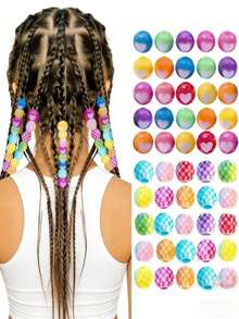 60 hạt trang trí tóc hình ngựa nhiều màu sắc, thích hợp để tết tóc, bộ dụng cụ làm phụ kiện tóc đa năng. - Nhiều màu - Xem 5