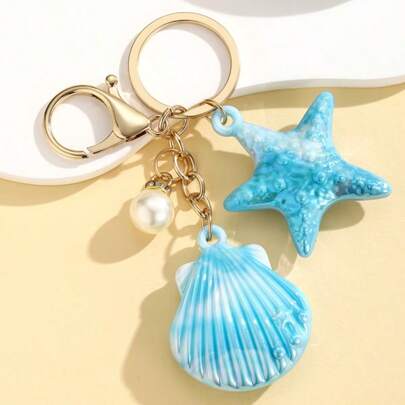 1pc Unisex Dopamine Colorful Cute Marine Life Seashell Starfish Pearl Keychain