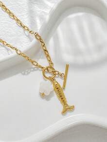 Mazuer 1件18K镀金街头风鱼形白花吊坠可调节OT扣项链，不锈钢粗链颈链，女士音乐节日常佩戴派对礼物 - 魚&白花 - 查看 5