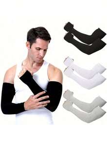 1 Pair Men's Summer Ice Silk Arm Sleeves, Loose Fit UV Protection Arm Warmers - Multicolor - View 6