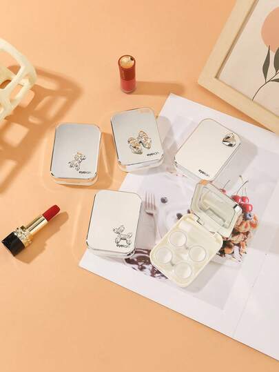 eyekan 1 pièce Étui à lentilles de contact avec motif papillon et miroir, boîte de rangement pour lentilles de contact, kit d'entretien des lentilles de contact et bâtonnet applicateur, convient pour le voyage et l'usage domestique. Ensemble de trempage et de rangement des lentilles de contact, convient pour une utilisation scolaire.