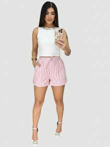 LINEN STRIPED SHORTS - Słodki róż - Zobacz 2