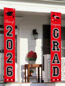2pcs/Set 2026 Graduation Decorative Banner, Red And Black Color Scheme 2026 Themed Graduation Ceremony Decoration, Suitable For Graduation Home Party Banner And Party Favors - Multicolor 2 - View 1