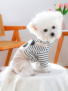 1pc Pet Clothes, Dog/Cat Apparel, European & Asian Style Four-Leg Jumpsuit - Floral Panda Print Overalls - Multicolor - View 3