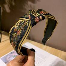 Green Embroidered Hair Accessory - Fashionable Green Embroidered Bow Headband - Women's Vintage Bohemian Hair Accessory - 春季民族風盤扣綠色 - 查看 6