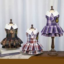 New Pet Shirt, Cat Clothes, Dog Clothes, Flare Sleeve, Dog Dress, Cat Floral Shirt, New Spring/Summer 26 Badge Dress, Animal Suspender Shirt, Cat Clothes, New Spring/Summer, Small Animal Clothes, Polka Dot Fashion Suspender Dress, Student Dress, Cat Clothes, Romper Dress Costume - Rust Brown - View 2