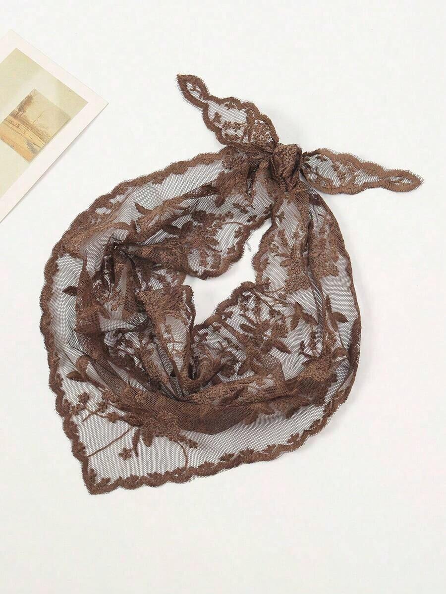 1pc Women Bandana Lace Floral Trim Scarf Neckerchief For Dress - 多色 3 - 查看 1