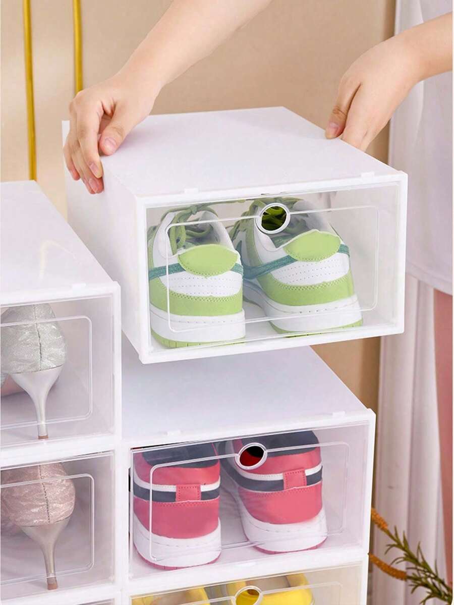 8/12个装可堆叠衣柜鞋盒，节省空间的可折叠鞋架，用于衣柜整理，透明设计的运动鞋收纳盒，高品质鞋架，适用于家庭和宿舍，多功能鞋盒，可存放运动鞋和日常鞋履，结构坚固，易于取用的盖子，轻便实用，是小空间和多隔层收纳方案的理想之选。 - 彩色 - 查看 1