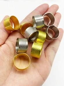 [10pcs] Gold & Silver Adjustable Metal Thimbles, Open Design Anti-Slip Finger Protector, Suitable For Hand Sewing, Embroidery And Home Mending, Practical Sewing Tool - Thimble - View 4