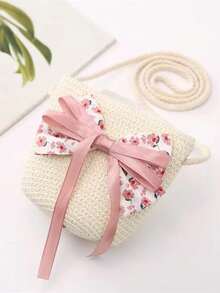 Spring Summer Girls Straw Woven Bag Cute One Shoulder Crossbody Bag Beach Straw Woven Bag - Floral Bow - View 8