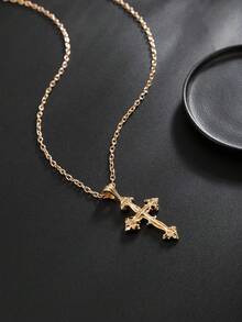 1pc Fashionable Minimalist Cross Pendant Necklace, Adjustable, Unisex, Jewelry Gift - Cross - View 4