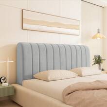 1pc Gray Minimalist Vertical Striped Headboard Cover, 360° Full Wrap Around Protection, Adjustable For Thin/Thick Headboards, Easy Removable & Washable, Bedroom Decor - Light Grey - View 3